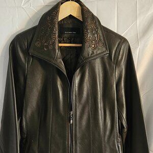 Jones New York Embroidered Leather Jacket Size (womens small)